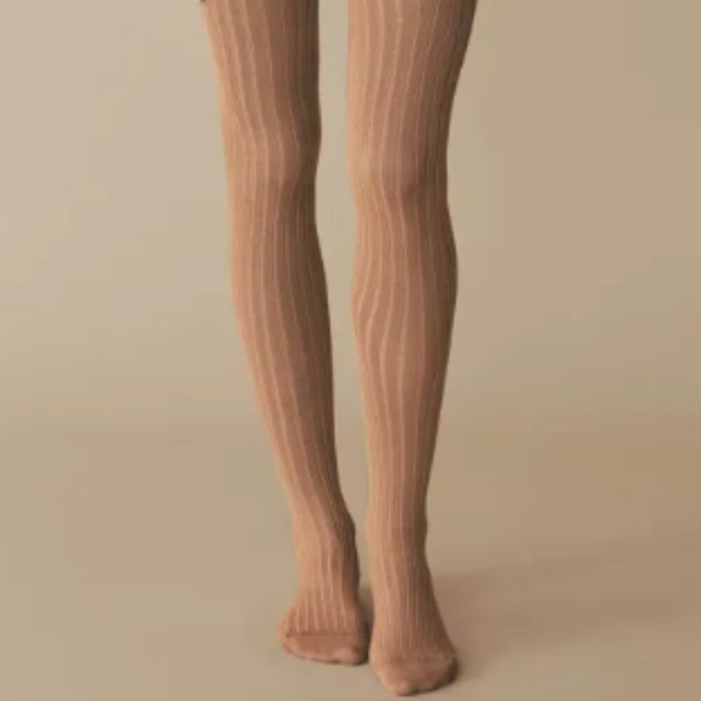 Doen COLLÉGIEN RIBBED TIGHTS -- Caramel au Beurre Tan Brown Small